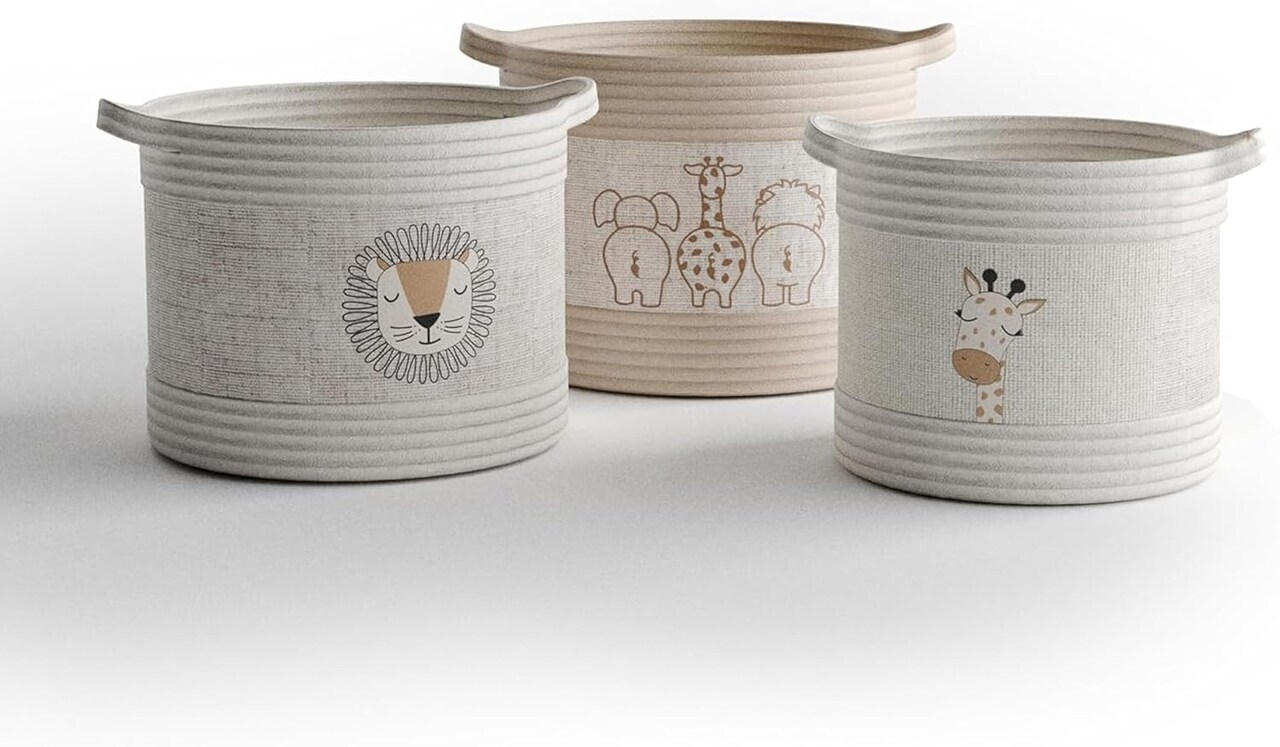 3 Set Decorative Summer Storage Baskets with Safari Animal Prints